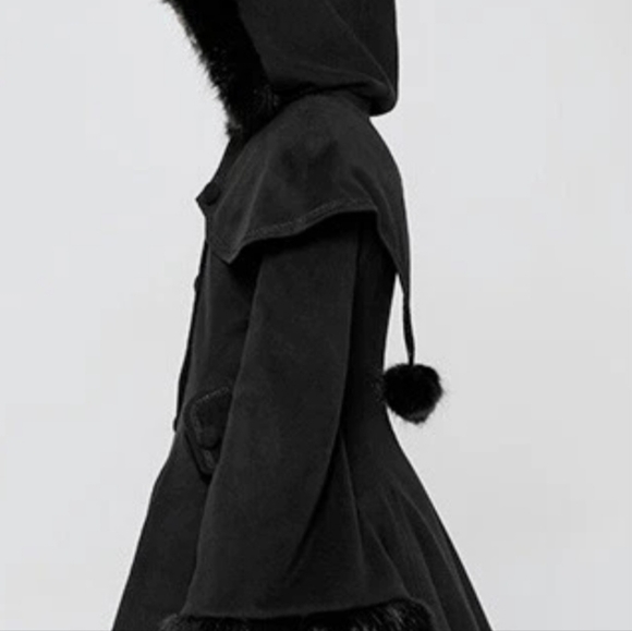 Punk Rave Lolita Doll Victorian Aristocrat Edwardian Hooded Winter A-line Coat - Picture 13 of 14